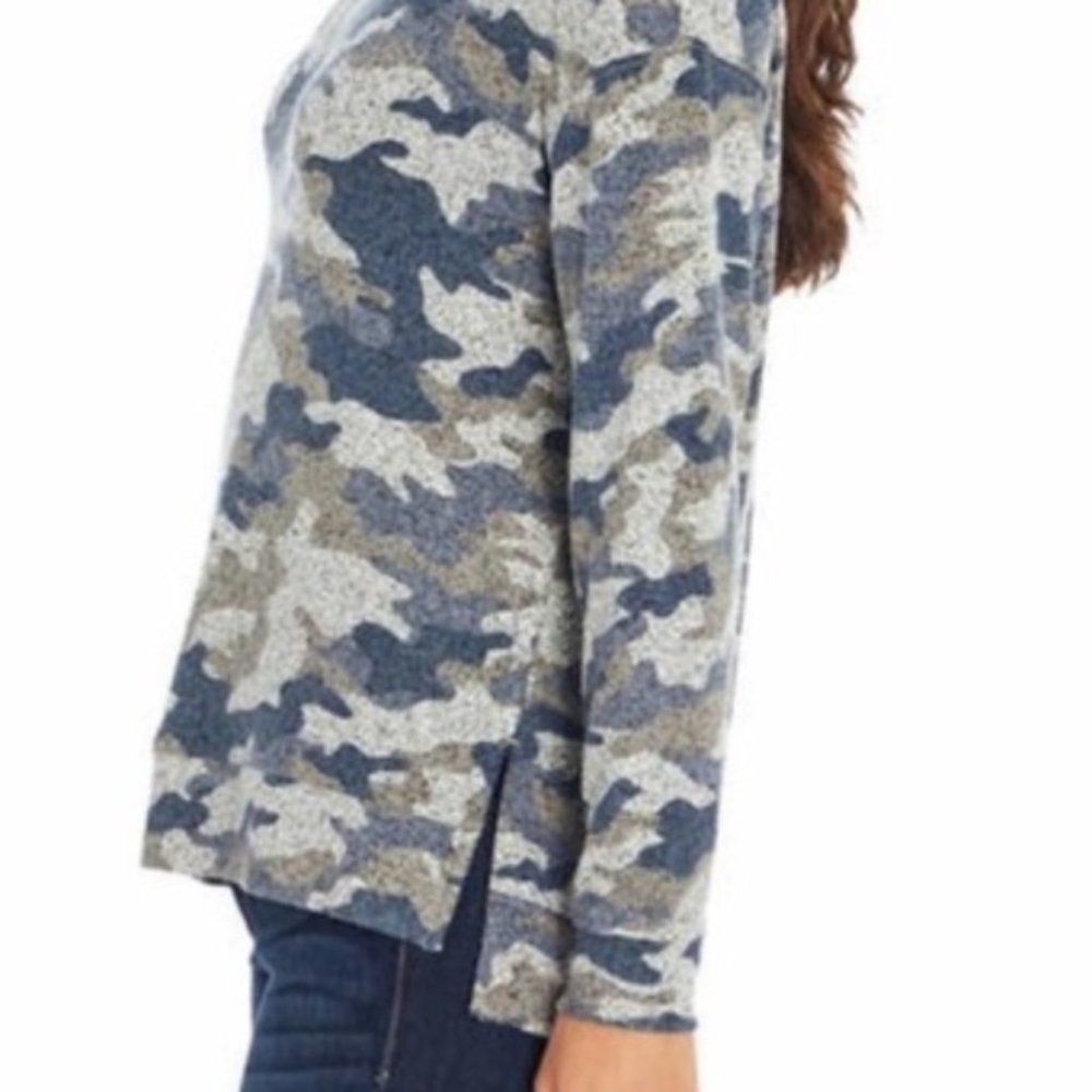 Three Dots Long Sleeve Soft and Cozy Tunic Top Fall Winter Blue Camo XXL - Picture 9 of 13